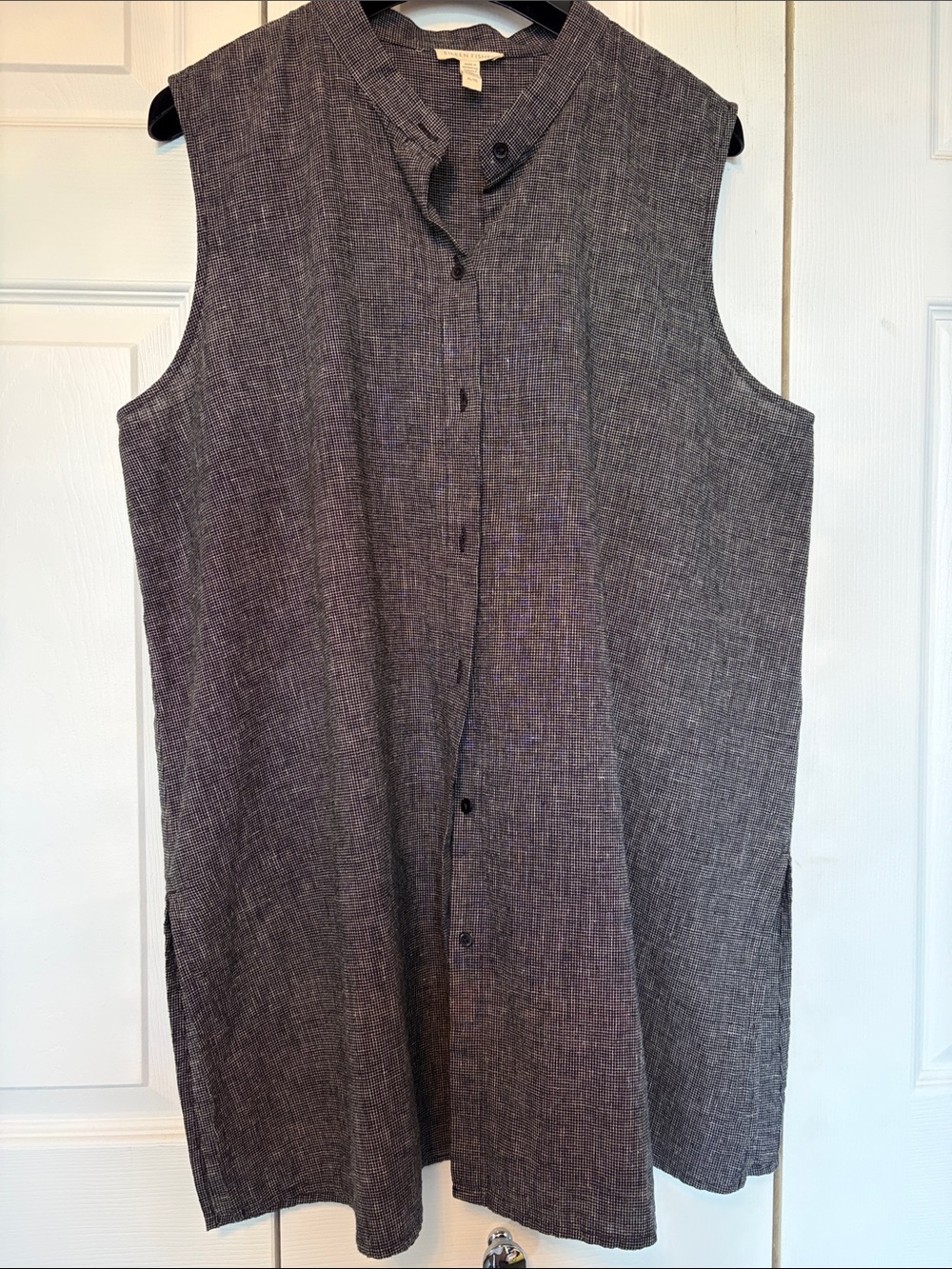 Eileen Fisher Hemp/cotton Sleeveless Charcoal Button-Front Tunic
